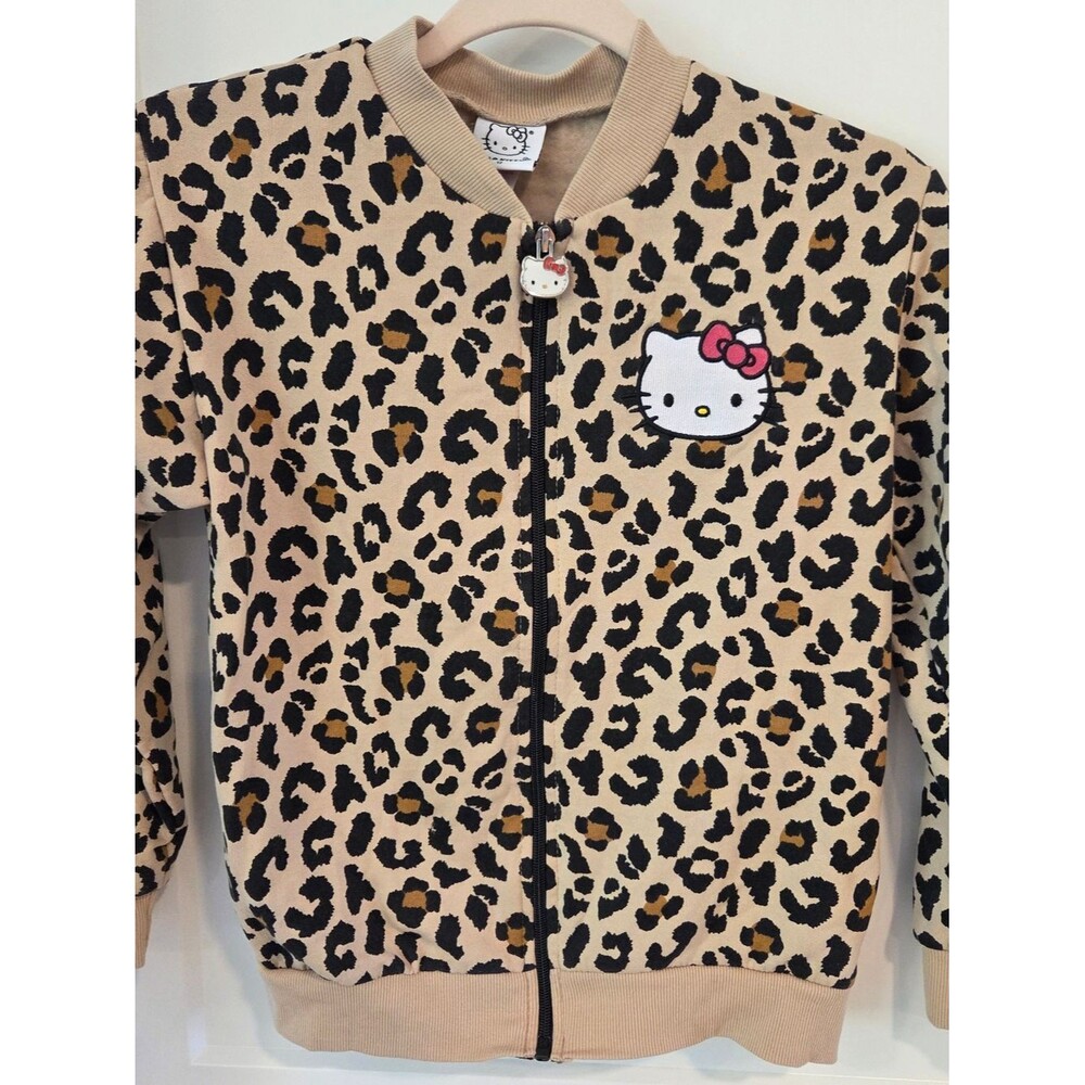 Hello Kitty Leopard Print Zip-Up Sweatshirt Kids Size 12